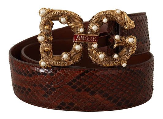 Elegant Python Leather Love Buckle Belt