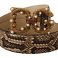 Elegant Beige Python & Leather Belt with Pearl Accents