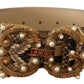Elegant Beige Python & Leather Belt with Pearl Accents
