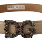 Elegant Beige Leather Amore Belt with Pearl Accents