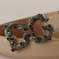 Elegant Beige Leather Amore Belt with Pearl Accents