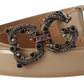 Elegant Beige Leather Amore Belt with Pearl Accents