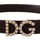 Crystal Buckle Crocodile Print Leather Belt