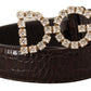 Crystal Buckle Crocodile Print Leather Belt