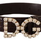 Crystal Buckle Crocodile Print Leather Belt