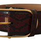 Elegant Red Python Leather Belt with Gold Buckle