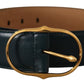 Elegant Blue Leather Belt with Gold Buckle