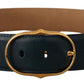 Elegant Blue Leather Belt with Gold Buckle