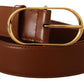 Elegant Brown Leather Belt with Gold Buckle