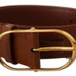 Elegant Brown Leather Belt with Gold Buckle