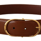 Elegant Brown Leather Belt with Gold Buckle