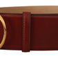 Elegant Maroon Leather Belt with Gold Buckle