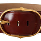 Elegant Maroon Leather Belt with Gold Buckle