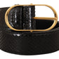 Chic Black Python Leather Belt with Gold Buckle