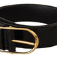 Chic Black Python Leather Belt with Gold Buckle