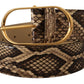 Elegant Phyton Leather Belt with Gold Buckle