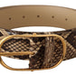 Elegant Phyton Leather Belt with Gold Buckle