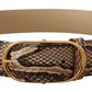 Elegant Phyton Leather Belt with Gold Buckle