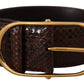 Elegant Python Leather Belt with Gold Buckle