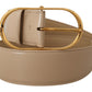 Elegant Beige Oval Buckle Leather Belt