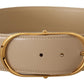 Elegant Beige Oval Buckle Leather Belt