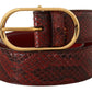 Red Exotic Leather Gold Oval Buckle Belt