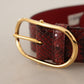 Red Exotic Leather Gold Oval Buckle Belt