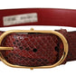Red Exotic Leather Gold Oval Buckle Belt