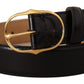 Elegant Black Leather Belt with Gold Buckle
