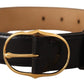 Elegant Black Leather Belt with Gold Buckle
