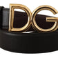 Elegant Black Leather Logo Buckle Belt