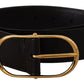 Elegant Black Leather Belt with Gold Oval Buckle