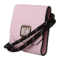 Chic Pink Leather Bifold Wallet with Neck Strap