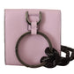 Chic Pink Leather Bifold Wallet with Neck Strap