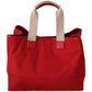 Chic Red Cotton Leather Tote Travel Bag