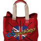 Chic Red Cotton Leather Tote Travel Bag