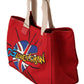 Chic Red Cotton Leather Tote Travel Bag