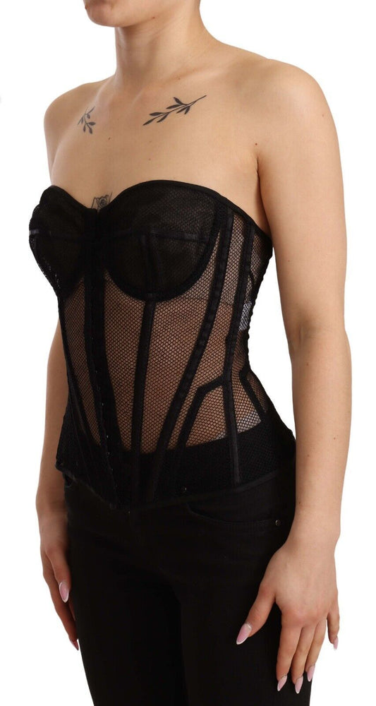 Elegant Black Viscose Corset Top