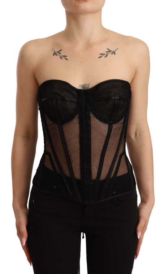 Elegant Black Viscose Corset Top