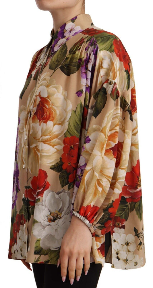 Elegant Floral Silk Long Sleeve Top