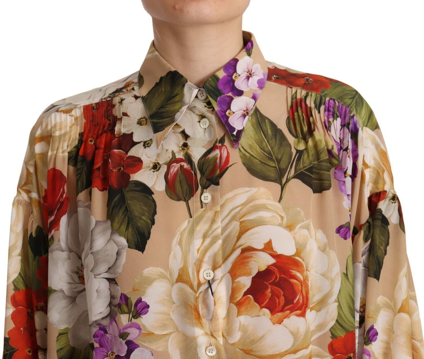 Elegant Floral Silk Long Sleeve Top