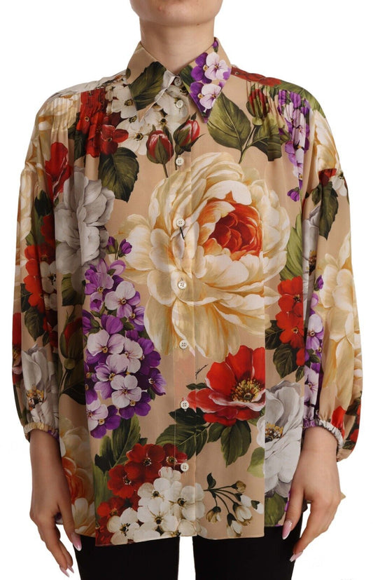Elegant Floral Silk Long Sleeve Top