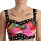 Elegant Polka Dot & Fruit Silk Crop Top