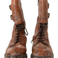 Exquisite Brown Leather Mid Calf Military Boots