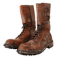 Exquisite Brown Leather Mid Calf Military Boots