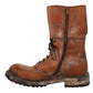 Exquisite Brown Leather Mid Calf Military Boots