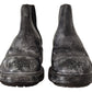 Elegant Gray Leather Ankle Boots