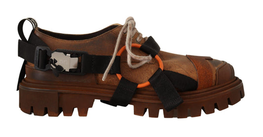Elegant Brown Leather Casual Sneakers