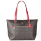 Signature Canvas Brown Red Leather Gallery Tote Handbag Purse