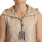 Beige Hooded Quilted Sleeveless Jacket